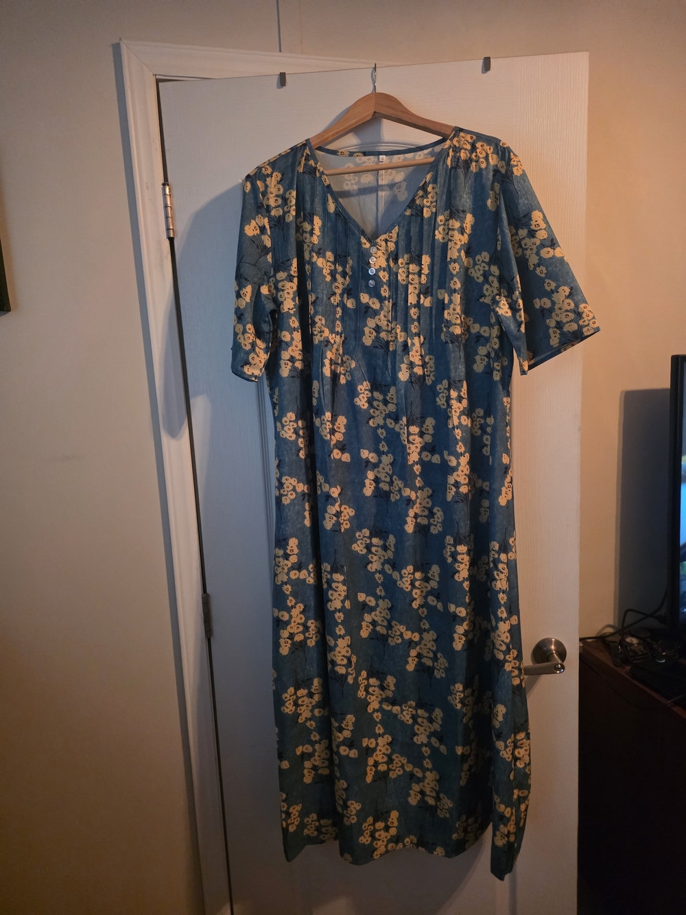 SHEIN Blue Floral Maxi Dress with Yellow Print